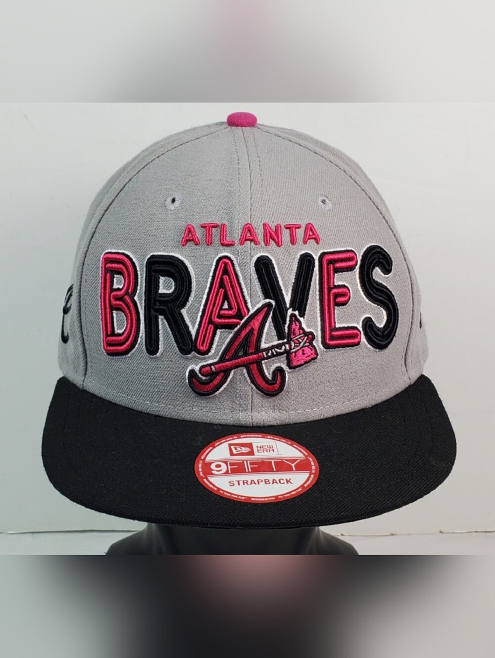 New Era 9Fifty MLB Atlanta Braves Spellout Tomahawk Baseball Hat Cap OSFM - GUC